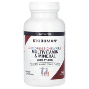 Kirkman Labs Multivitamínico e Minerais Mastigáveis para Crianças com Xilitol Manga Natural e Pêssego 120 Comprimidos