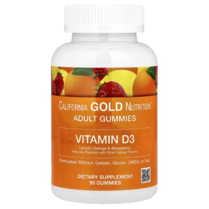 California Gold Nutrition Gomas de Vitamina D3 Limão Laranja e Morango 90 Gomas 25 mcg (1.000 UI por Goma)