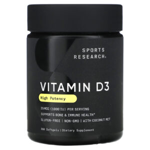 Sports Research Vitamina D3 Alta Potência 25 mcg (1.000 UI) 360 Cápsulas Softgel