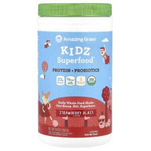 Amazing Grass Superalimentos Kidz Proteína + Probióticos Explosão de Morango 89 oz (255 g)