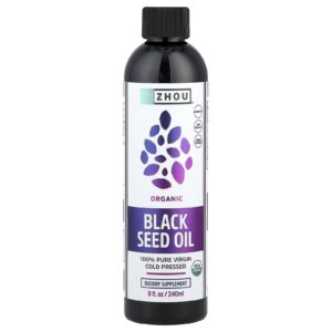 Zhou Nutrition Orgânico 100% Puro Óleo Virgem de Semente Preta Prensado a Frio 8 fl oz (240 ml)