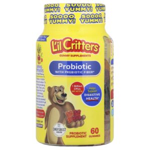 Lil Critters Probiótico com Fibra Prebiótica Sabor Cereja Laranja e Uva 60 Gomas (05 Bilhão de UFCs por Goma)