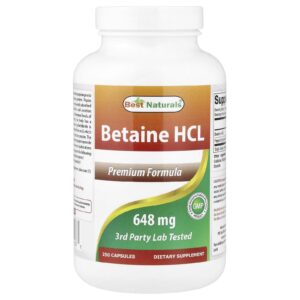 Best Naturals Cloridrato de Betaína 648 mg 250 Cápsulas