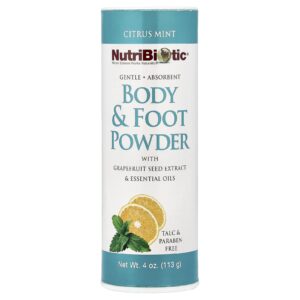 NutriBiotic Pó para Corpo e Pés com Extrato de Semente de Toranja e Óleos Essenciais Hortelã cítrica 113 g (4 oz)