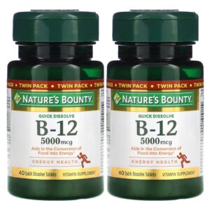 Natures Bounty B-12 Embalagem Dupla Sabor Natural de Cereja 5.000 mcg 40 Comprimidos de Dissolução Rápida Cada