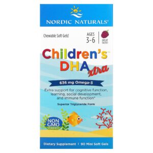 Nordic Naturals Childrens DHA Xtra Idades de 3 a 6 Frutos Silvestres 636 mg 90 Minicápsulas Softgel