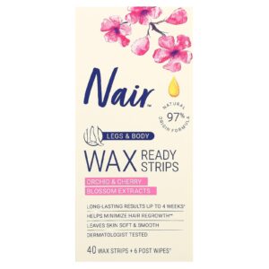 Nair Tiras Prontas para Cera Para Pernas e Corpo Extratos de Orquídeas e Flores de Cerejeira 40 Tiras de Cera + 6 Lenços Umedecidos