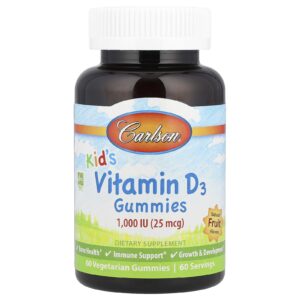 Carlson Infantil Gomas de Vitamina D3 Sabores Naturais de Frutas 25 mcg (1.000 UI) 60 Gomas