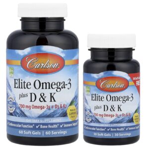 Carlson Elite Ômega-3 Com Vitaminas D e K Sabor Natural de Limão 90 Cápsulas Softgel