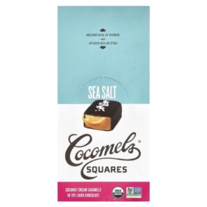 Cocomels Quadrados Creme de Coco e Caramelos em Chocolate Amargo 70% Sal Marinho 15 Unidades 28 g (1 oz) Cada