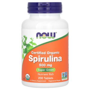 NOW Foods Espirulina Orgânica Certificada 500 mg 200 Comprimidos