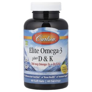 Carlson Elite Ômega-3 Plus D e K Limão Natural 60 Cápsulas Softgel