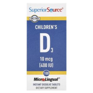 Superior Source Childrens D3 10 mcg (400 UI) 100 Comprimidos MicroLingual® de Dissolução Instantânea