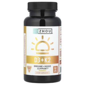 Zhou Nutrition D3 + K2 60 Cápsulas Vegetais