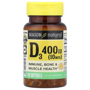 Mason Natural Vitamina D3 10 mcg (400 UI) 100 Cápsulas Softgel
