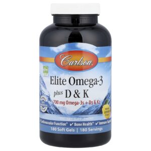 Carlson Elite Ômega-3 Plus D e K Limão Natural 180 Cápsulas Softgel