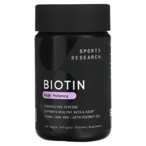 Sports Research Biotina com Óleo de Coco 2.500 mcg 120 Cápsulas Softgel Vegetais