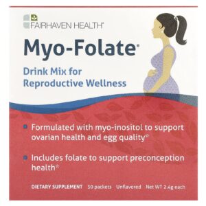 Fairhaven Health Myo-Folate Mistura para Bebida para o Bem-Estar Reprodutivo Sem Sabor 30 Pacotes 24 g Cada
