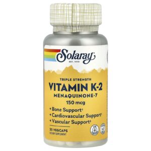 Solaray Potência Tripla Vitamina K-2 e Menaquinona-7 150 mcg 30 VegCaps