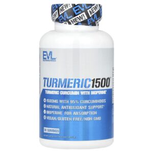 EVLution Nutrition Cúrcuma 1500® Curcumina de Cúrcuma com BioPerine® 90 Cápsulas Vegetais