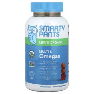 SmartyPants Gomas Orgânicas para Homens Multivitamínico e Ômegas Framboesa Limão Siciliano e Uva 120 Gomas