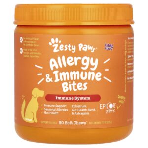 Zesty Paws Bites Alergênicos e Imunológicos Para Cães Todas as Idades Cordeiro 90 Cápsulas Mastigáveis 315 g (111 oz)