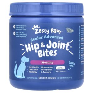 Zesty Paws Senior Advanced Quadril e Articulações Bites Para Cães Frango 90 Cápsulas Mastigáveis 315 g (111 oz)