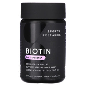 Sports Research Biotina com Óleo de Coco 10.000 mcg 30 Cápsulas Softgel Vegetais