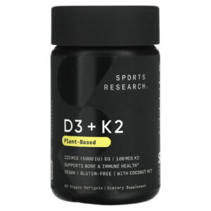 Sports Research D3 + K2 À Base de Plantas 125 mcg/100 mcg 60 Cápsulas Softgel Vegetais