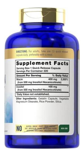 Carlyle Niacin Flush Free 500mg 220 Cápsulas Vitamina Es - Imagem 2