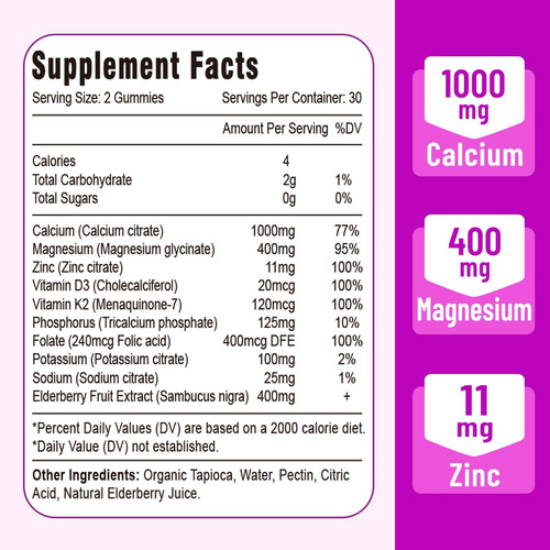 Gomas De Cálcio Magnésio E Zinco 1000 Mg Com Vitamina D3 E - Imagem 2