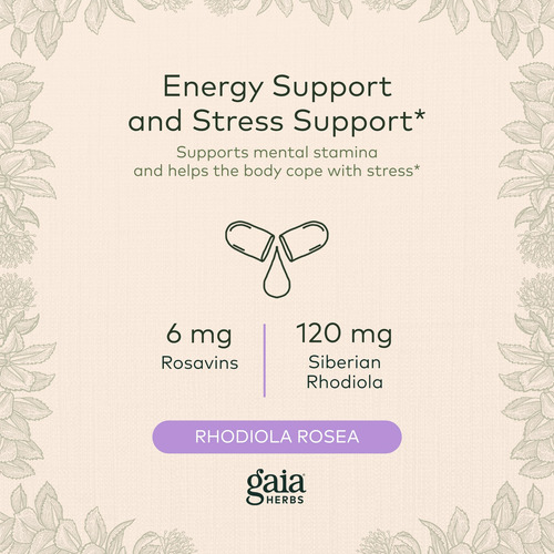 Suplemento Gaia Herbs Rhodiola Rosea Stress Support 60 Cápsu - Imagem 3