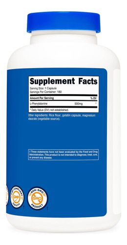Nutricost L-fenilalanina 500mg 180 Cápsulas - Imagem 5