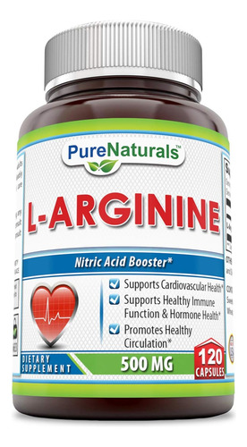 Pure Naturals L-arginina 500 Mg Cápsulas Apoia A Saúde Car