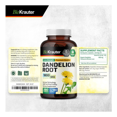 Bio Krauter Cápsulas De Raiz De Dente De Leão - Suplemento D - Imagem 16