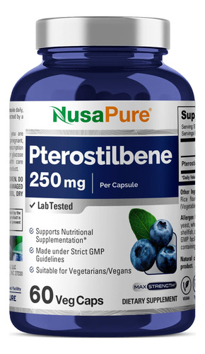 Suplemento Nusapure Pterostilbene 250 Mg 60 Cápsulas Vegetai