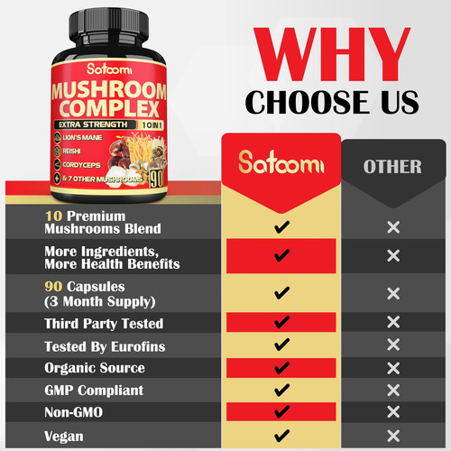 Suplemento Satoomi Mushroom Complex 10 Em 1 90 Cápsulas - Imagem 4