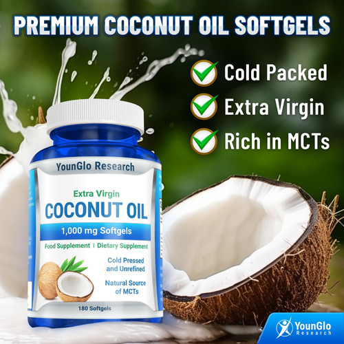 Cápsulas De Óleo De Coco Younglo Research 1000 Mg 180 Cápsul - Imagem 2