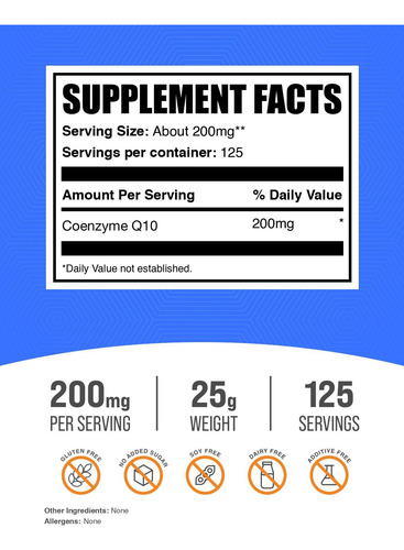 Suplemento Bulksupplements.com Coenzima Q10 200 Mg Em Pó - Imagem 2