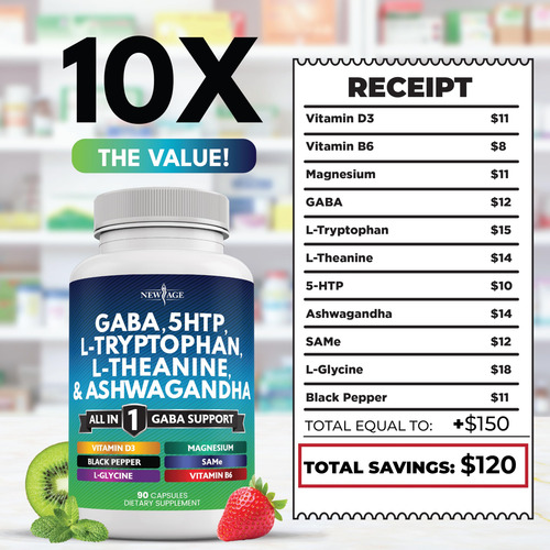 Suplemento New Age Gaba 750 Mg 5-htp 200 Mg L-triptofano 500 - Imagem 7