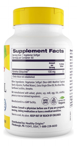 Suplemento Healthy Origins Ubiquinol 100mg 60 Géis Vegetaria - Imagem 2