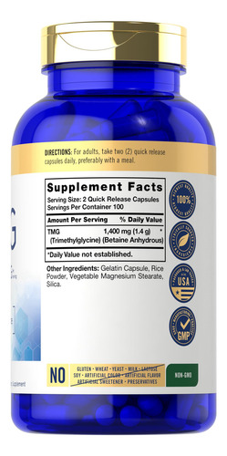 Suplemento Carlyle Tmg 1400mg 200 Cápsulas De Trimetilglic - Imagem 2