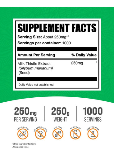 Suplemento Bulksupplements.com Extrato De Cardo Mariano 250g - Imagem 2