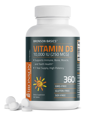 Suprimento De 10 Anos De Vitamina D3 Bronson 10.000 Ui (250