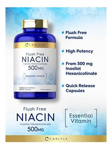 Carlyle Niacin Flush Free 500mg 220 Cápsulas Vitamina Es - Imagem 3