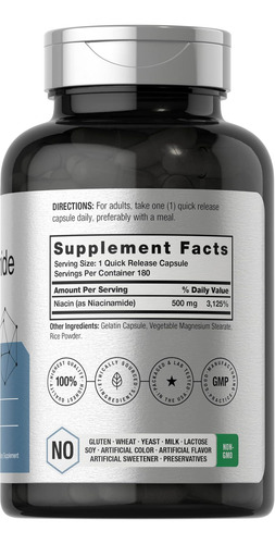 Horbäach Nicotinamida 500mg 180 Cápsulas Suplemento Diet - Imagem 2