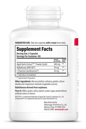 Suplemento Kyolic Aged Alho Extract Formula 109 240 Cápsulas - Imagem 3