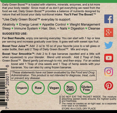 Daily Green Boost 8 Onças Organic Raw Vegan Gf Brasil - Imagem 10