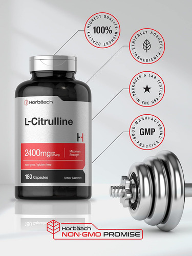 Horbäach L Citrulline Capsules 2400mg Por Porção 180 Conta - Imagem 5