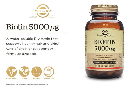 Suplemento De Biotina Solgar 5000mcg 100 Cápsulas Vegetais P - Imagem 3